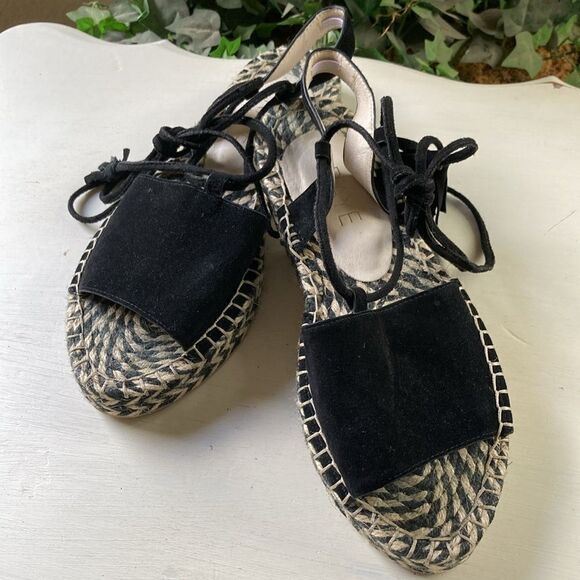 Revole Raye Espadrilles Black Leather Suede Lace up Tassel Detail Size 8.5 - Picture 12 of 16